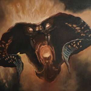 Front view of the 50x61cm Balrog original oil painting on canvas capturing Durin's Bane in Khazad-dum
