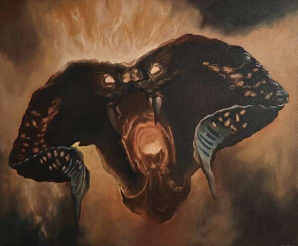 Front view of the 50x61cm Balrog original oil painting on canvas capturing Durin's Bane in Khazad-dum