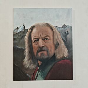 Detailed oil painting of King Théoden of Rohan in battle armor. Realistic Lord of the Rings fine art on canvas by Oskari Myllymäki.