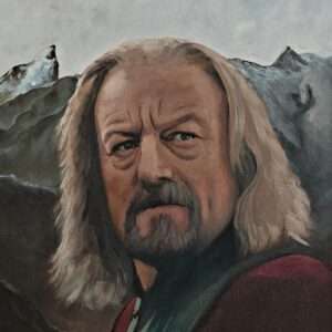 Original oil painting of King Theoden (Bernard Hill) from The Lord of the Rings. Realistic portrait of the King of Rohan by Oskari Myllymäki.