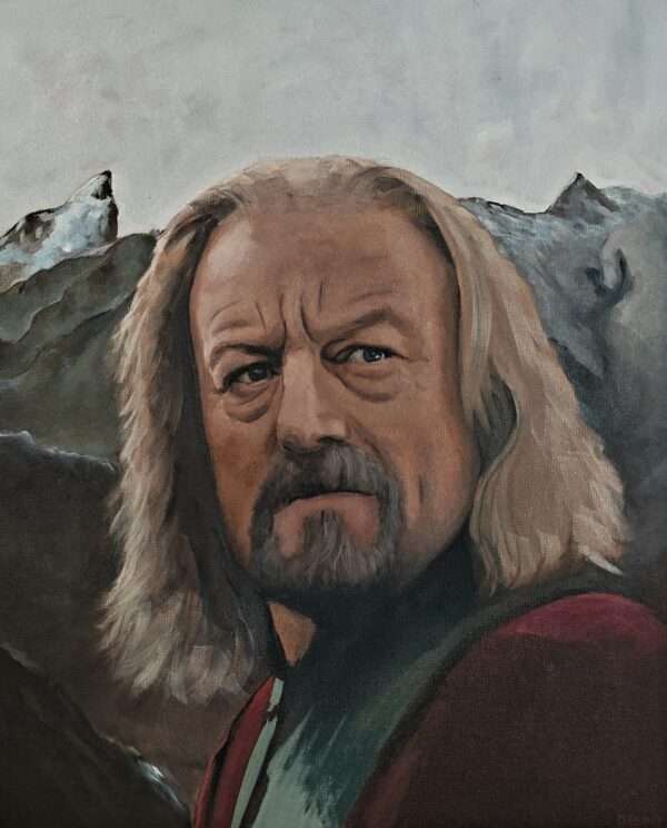 Original oil painting of King Theoden (Bernard Hill) from The Lord of the Rings. Realistic portrait of the King of Rohan by Oskari Myllymäki.