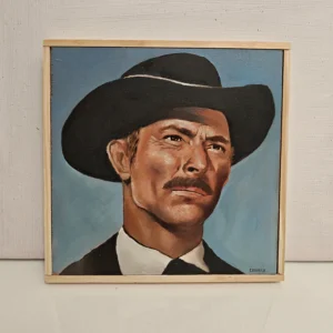Original oil painting of Lee Van Cleef as Angel Eyes from The Good The Bad and The Ugly. Realistic western art on wood.