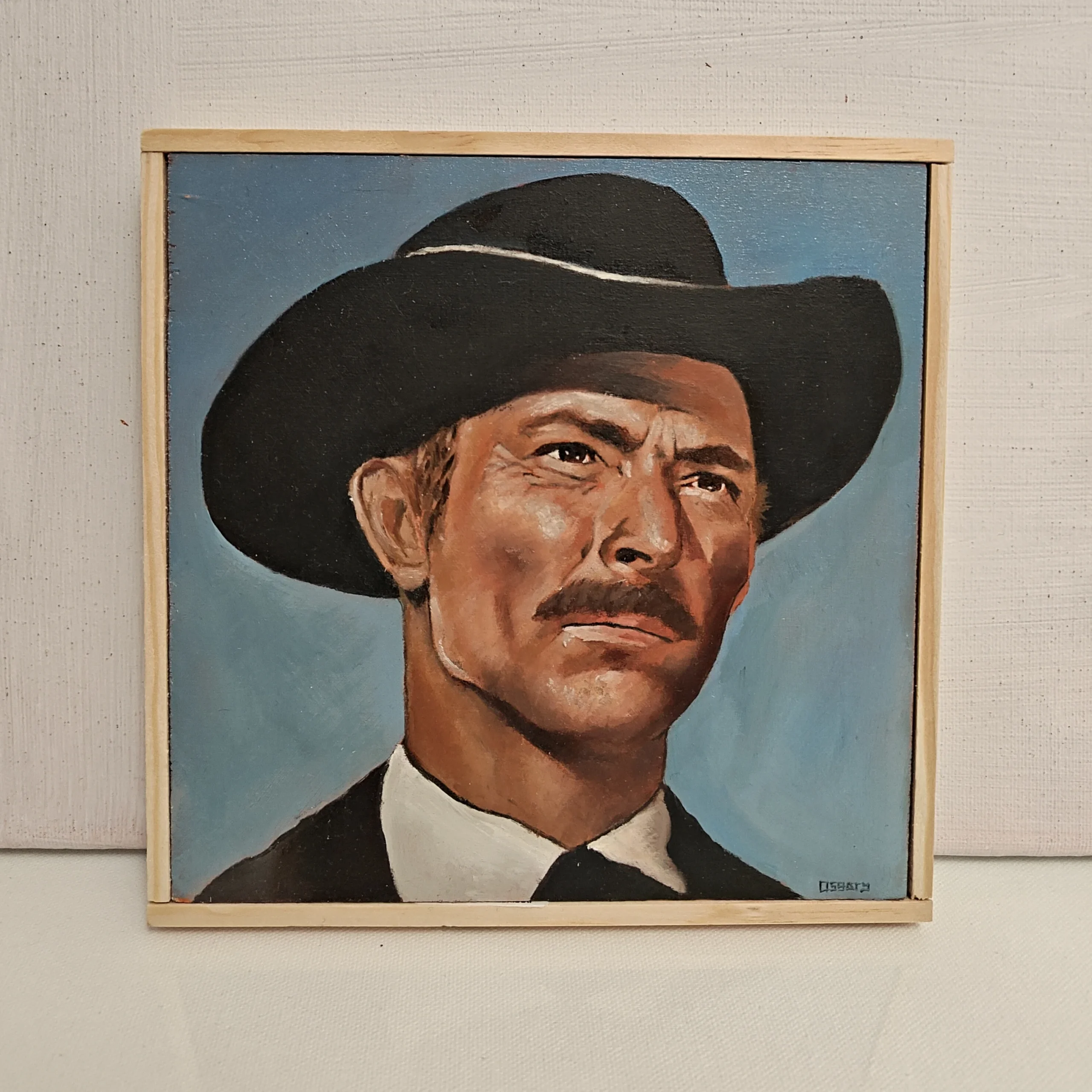 Original oil painting of Lee Van Cleef as Angel Eyes from The Good The Bad and The Ugly. Realistic western art on wood.