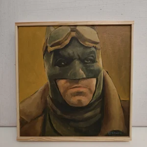 Small oil painting study of Knightmare Batman. Detailed portrait of Ben Affleck in the desert cowl from Batman v Superman.