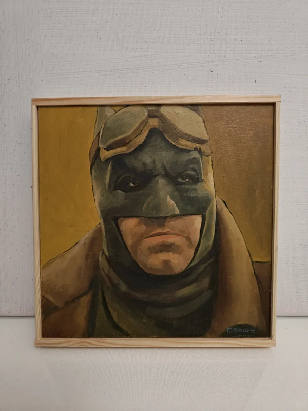 Small oil painting study of Knightmare Batman. Detailed portrait of Ben Affleck in the desert cowl from Batman v Superman.