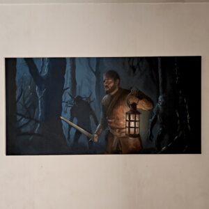 Hand-painted original oil on canvas titled "Night Watchman" by Oskari Myllymäki, professional high-fidelity realism by an artist collected by Bryan Cranston.