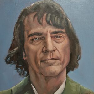 Front view of the 20x20cm Joker original oil painting on a wood panel capturing Arthur Fleck
