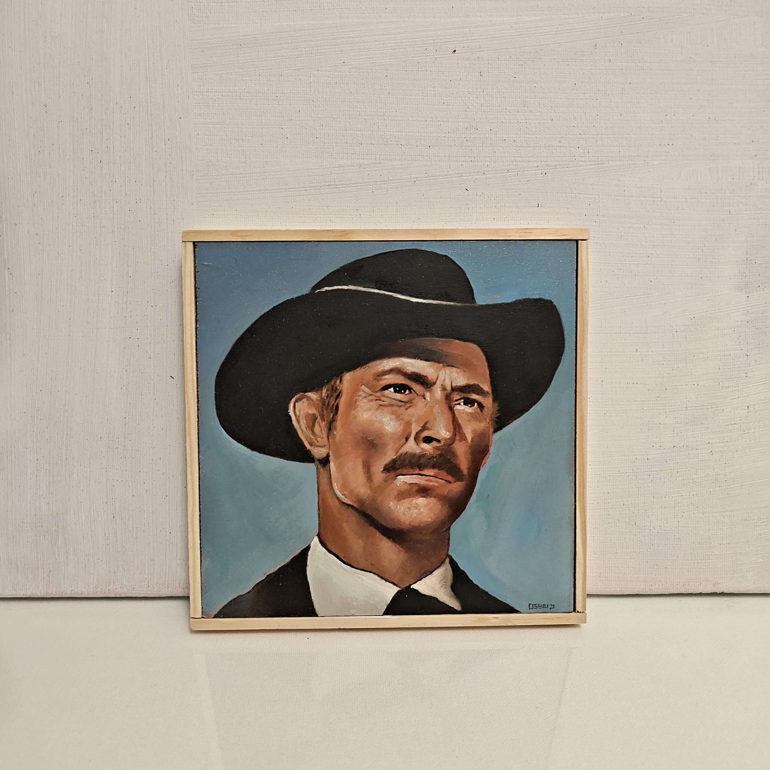 A realistic oil painting portrait of actor Lee Van Cleef as 