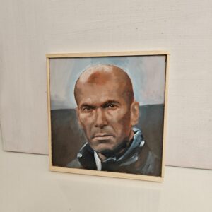 Close-up detail showing the sharp realism and rich oil brushwork on the Zinedine Zidane original oil painting