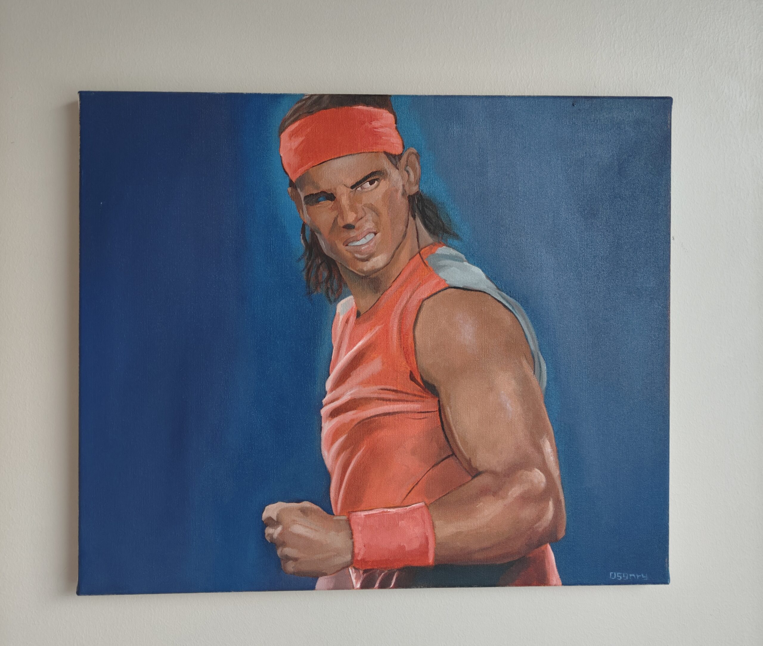 Original Rafael Nadal oil painting on canvas by Oskari Myllymäki, high-fidelity pop culture realism portrait of the tennis legend.