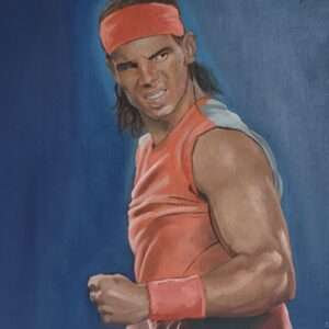 Original Rafael Nadal oil painting on canvas by Oskari Myllymäki, high-fidelity pop culture realism portrait of the tennis legend.