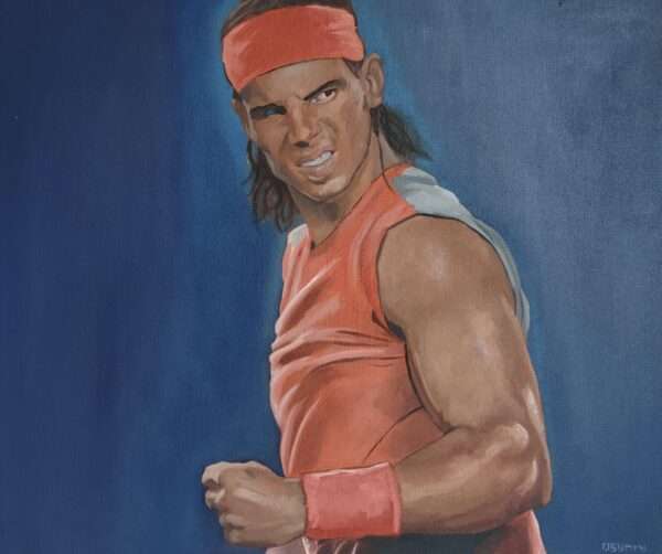 Original Rafael Nadal oil painting on canvas by Oskari Myllymäki, high-fidelity pop culture realism portrait of the tennis legend.