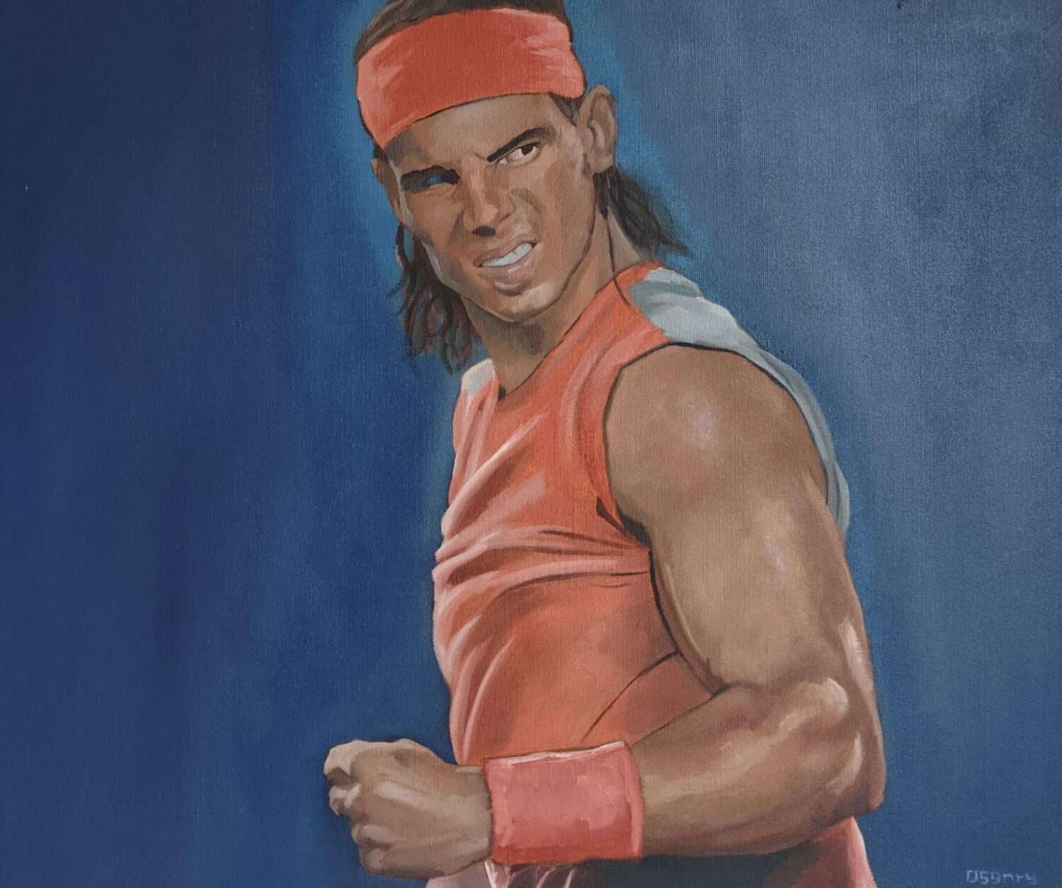 Original Rafael Nadal oil painting on canvas by Oskari Myllymäki, high-fidelity pop culture realism portrait of the tennis legend.