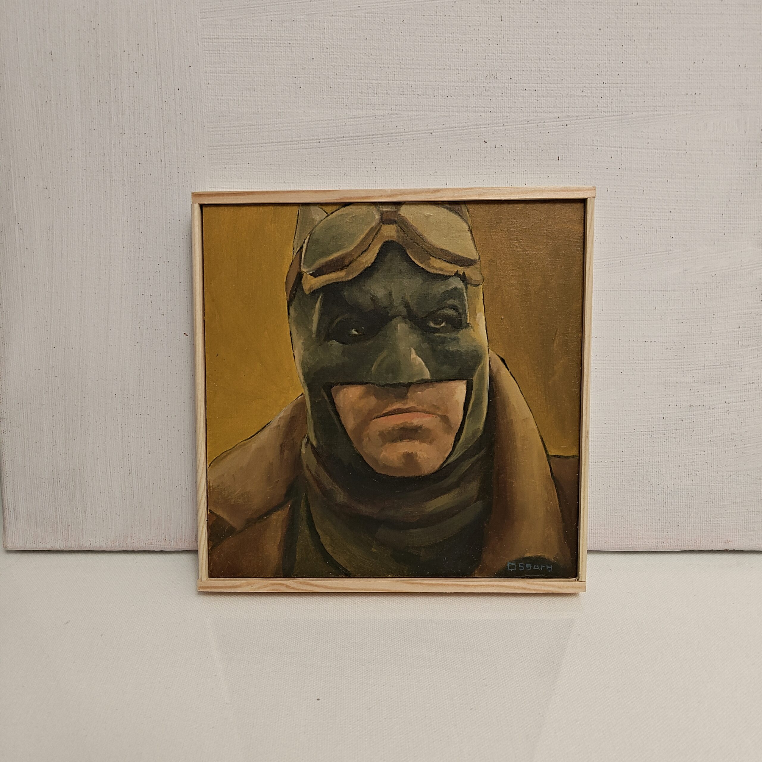 Dystopian Batman art on wood panel. Original 17x17cm oil painting of the Knightmare sequence by Oskari Myllymäki.