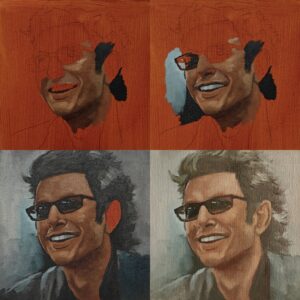 Jeff Goldblum (Dr. Ian Malcolm)(tutkielma) – Alkuperäinen öljyvärimaalaus | 20x20 cm - Kuva 2