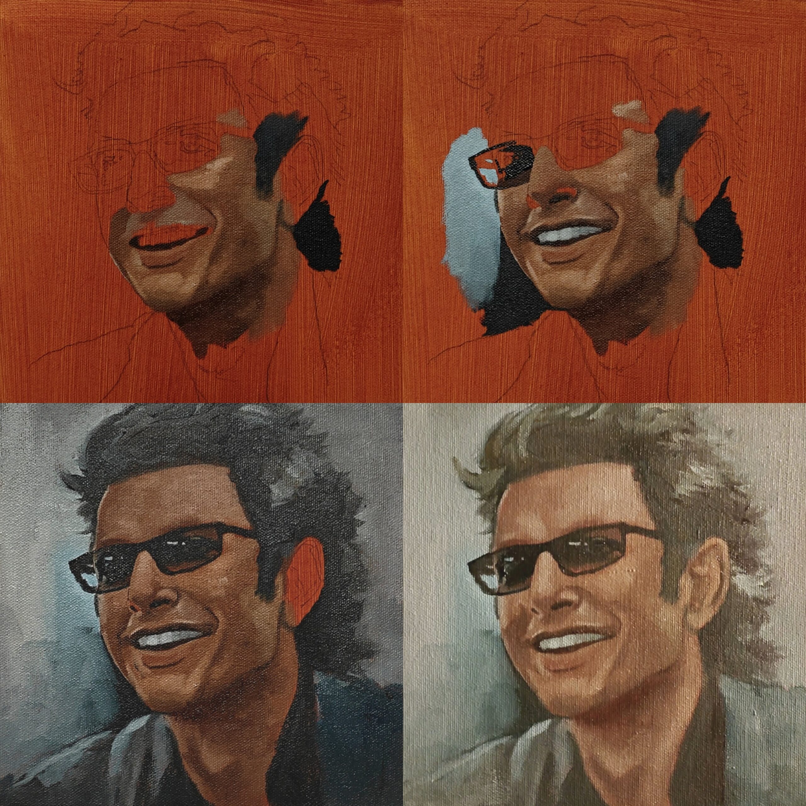 Jeff Goldblum (Dr. Ian Malcolm)(tutkielma) – Alkuperäinen öljyvärimaalaus | 20x20 cm - Kuva 2