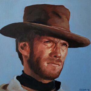 Clint Eastwood Western portrait, hand-painted with Michael Harding Oils on archival wood panel