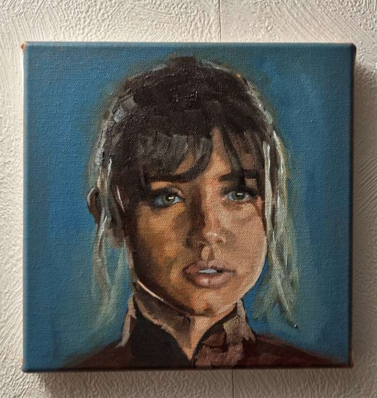 Original 20x20 cm Ana de Armas original oil painting capturing Joi from Blade Runner 2049
