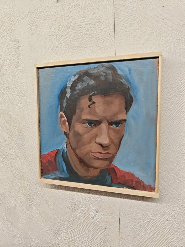Detailed brushwork and lighting on the Superman original oil painting
