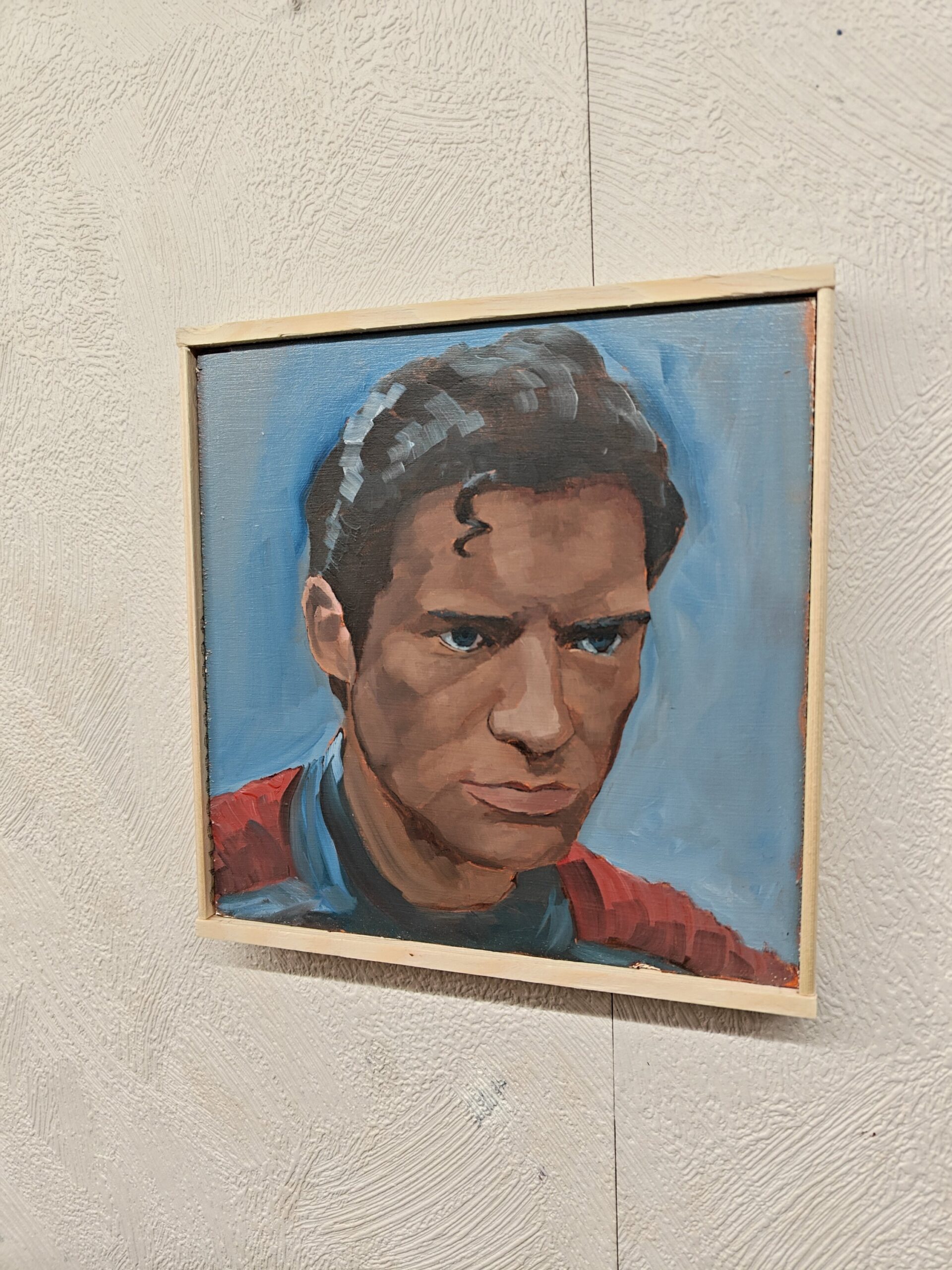 Detailed brushwork and lighting on the Superman original oil painting