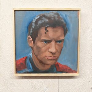 Close-up portrait of David Corenswet for the Superman original oil painting