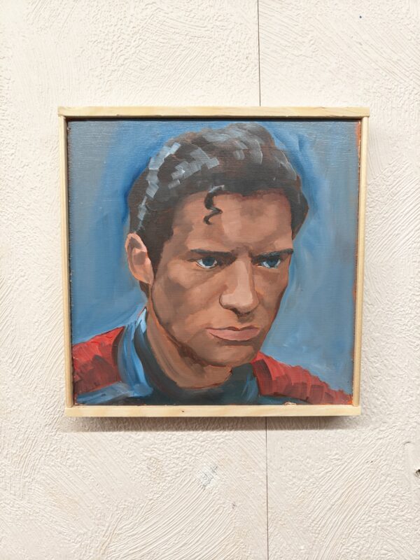 Close-up portrait of David Corenswet for the Superman original oil painting