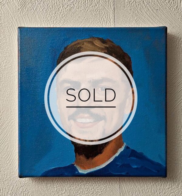 Oil painting of Everton player Kiernan Dewsbury Hall.