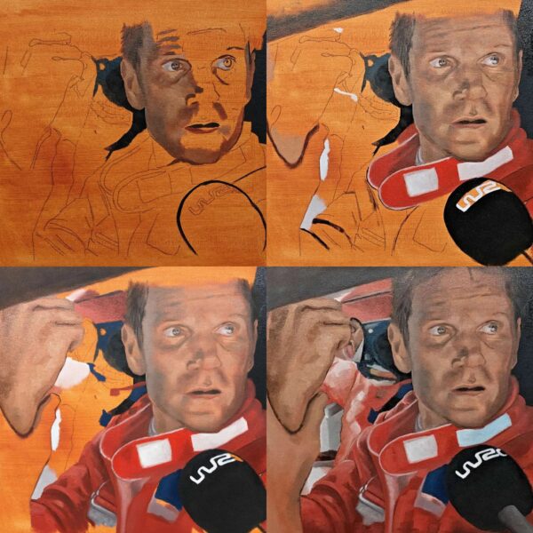 Marcus Grönholm "Up the Ass of Timo" – Alkuperäinen WRC-öljyvärimaalaus | 41x33 cm