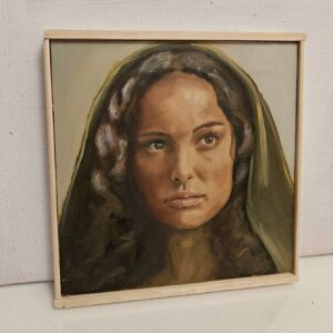 Angled view showing the physical wood panel edge and deep shadows on the Padme Amidala Star Wars fine art portrait⁠