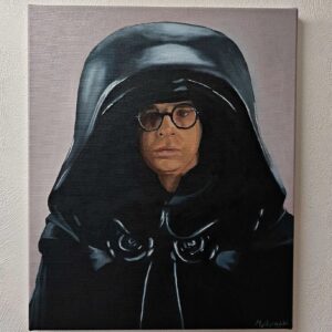 Front view of the 46x38cm Dark Helmet original oil painting on stretched canvas capturing Rick Moranis from Spaceballs