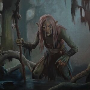 Front view of the 46x55cm Swamp Hag original oil painting on canvas capturing a dark fantasy creature⁠