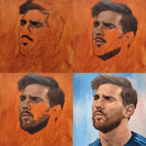 Lionel Messi – Alkuperäinen 1/1 öljyvärimaalaus | 20x20 cm - Kuva 4